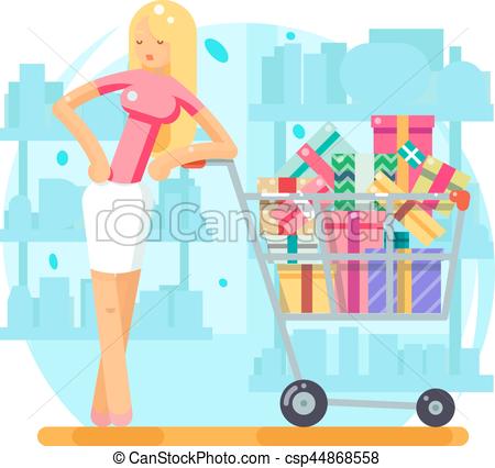 450x426 Shop Cart Shopping Woman Purchase Gift Flat Design Character