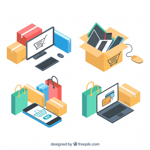 626x626 Pack Of Electronic Devices And Online Purchase In Isometric Style