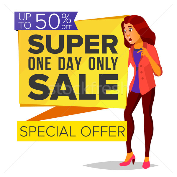 600x600 Shopping Woman Vector. Big Discount. Super Sale. Special Offer