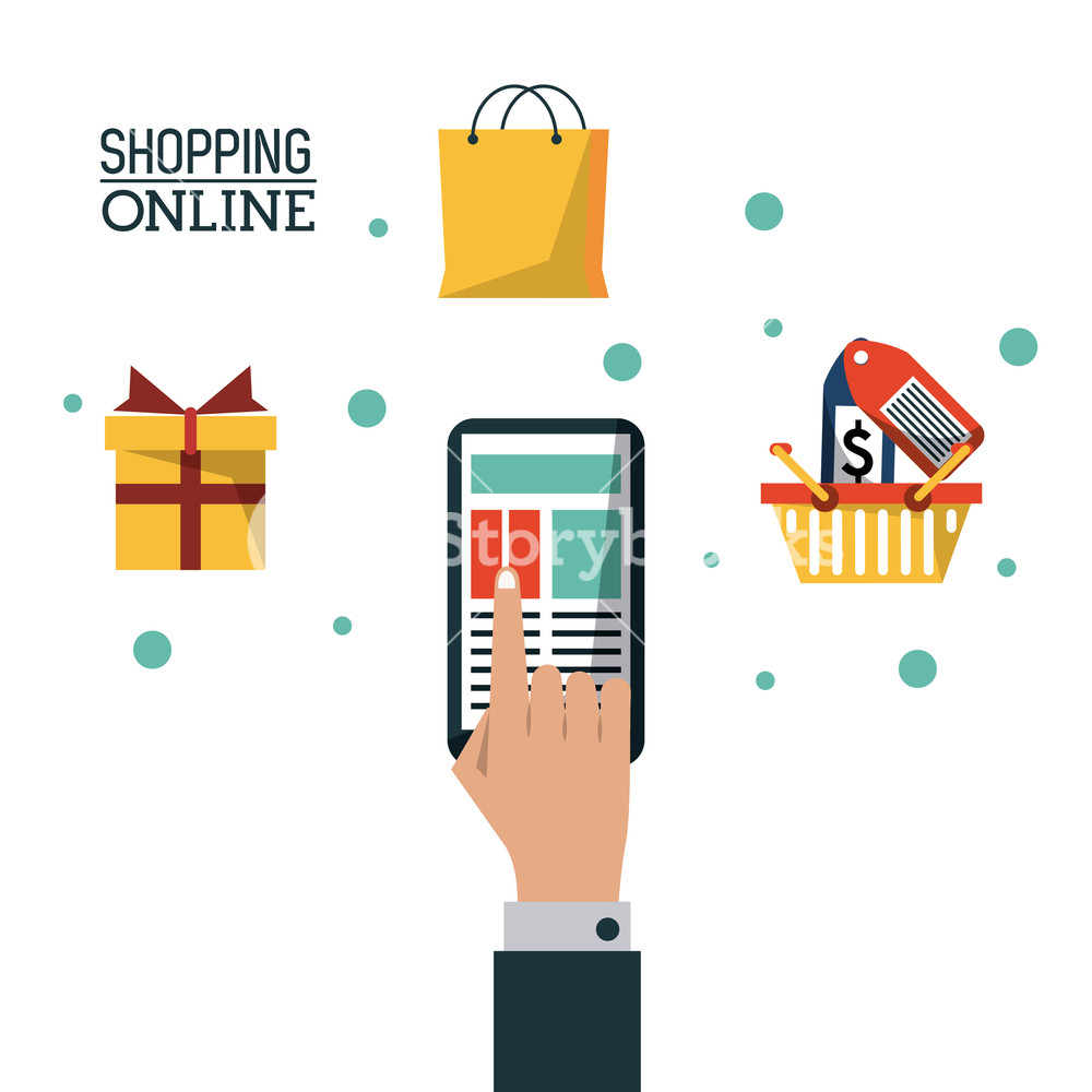 1000x1000 Colorful Poster Shopping Online With Purchase Through Smartphone