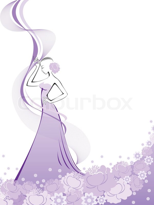 600x800 Woman In A Long Purple Flower Dress Stock Vector Colourbox