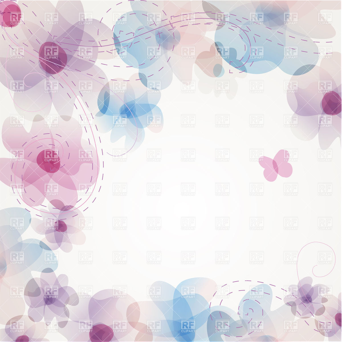 1200x1200 Floral Card With Purple Flowers And Butterflies Vector Image