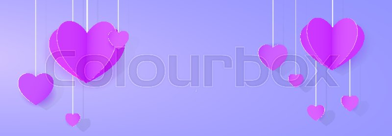 800x278 Purple Heart Shaped Festoon Banner Template For Design Stock