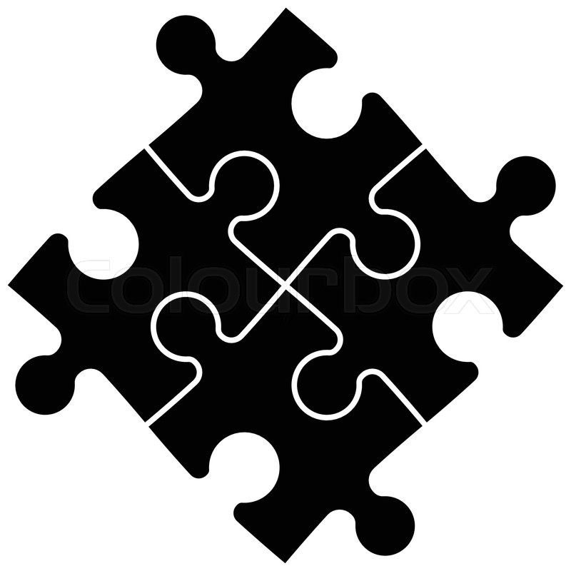 800x800 Four Black Vector Puzzle Pieces Perfectly Connected Stock Vector