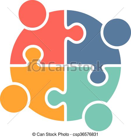 450x470 People Family Logo. Teamwork People Puzzle Pieces. Vector Graphic