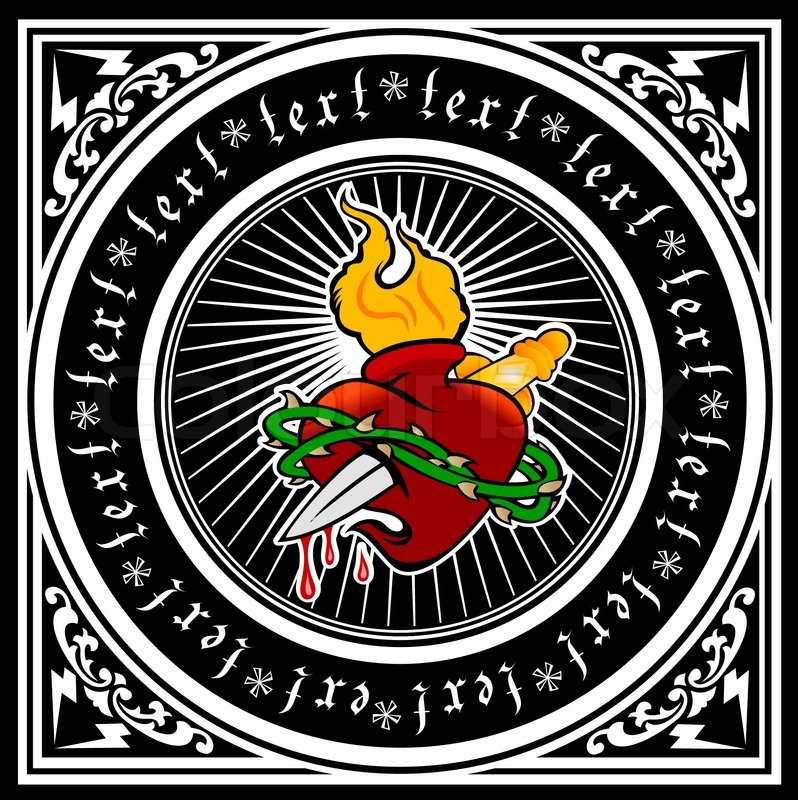 798x800 Color Fire Heart Black And White Ornate Quad. Vector Illustration