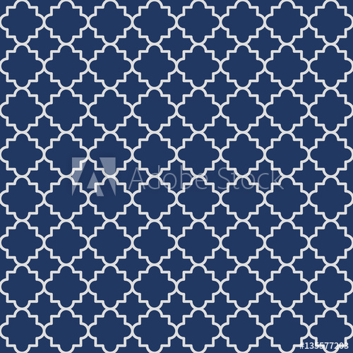500x500 Traditional Quatrefoil Lattice Pattern Outline. Navy Blue