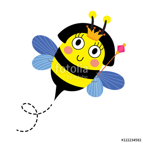 500x500 Cute Queen Bee Holding Scepter Animal Cartoon Character. Isolated