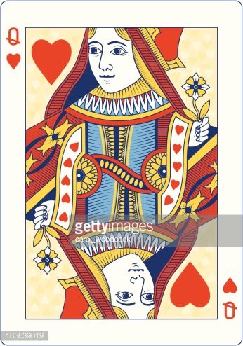 346x494 A Queen Of Hearts Playing Card In Blue Line And Color. In 2018
