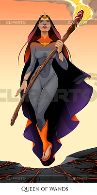 200x400 Queen Of Wands, Tarot Card Stock Vector Graphics Cliparto