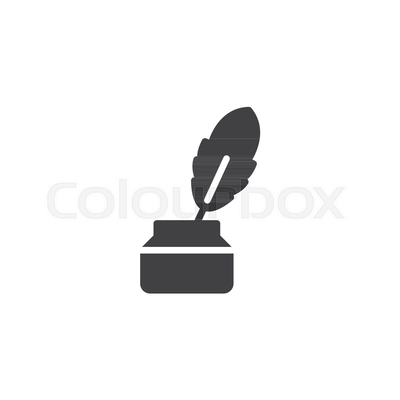 800x800 Inkwell And Feather Pen Vector Icon. Filled Flat Sign For Mobile