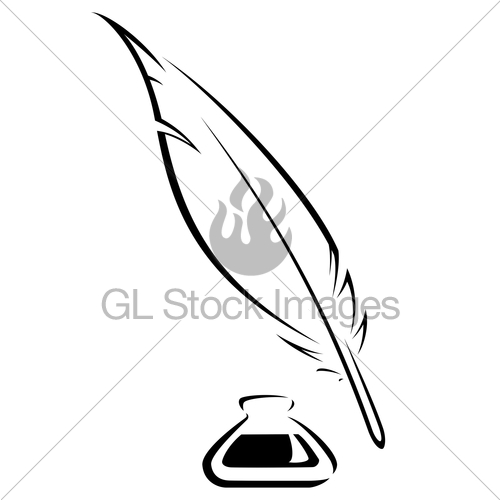500x500 Quill And Ink Pot Black Vector Icon Gl Stock Images