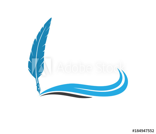 500x429 Blue Wave Fountain Pen Quill Vector Logo Design