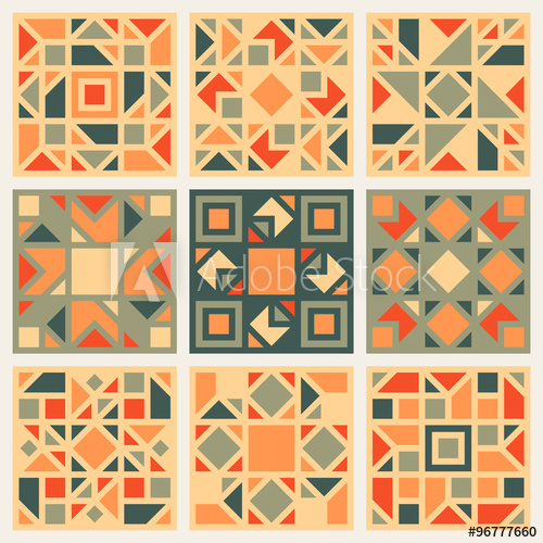 500x500 Set Of Nine Vector Geometric Square Quilt Retro Pattern Design