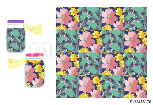 500x342 Two Colorful Pattern In The Glass Jars And Beautiful Quilt. Vector