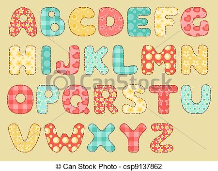 450x353 Vintage Quilt Alphabet. Set Patchwork Letters. Vector Illustration.