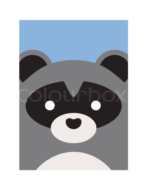 617x800 Cute Cartoon Raccoon, Vector Animal Illustration, White Frame