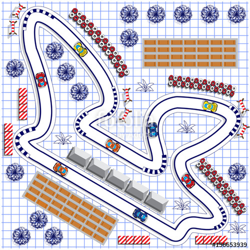500x500 Race Track On A Sheet In A Cage. View From Above. Vector