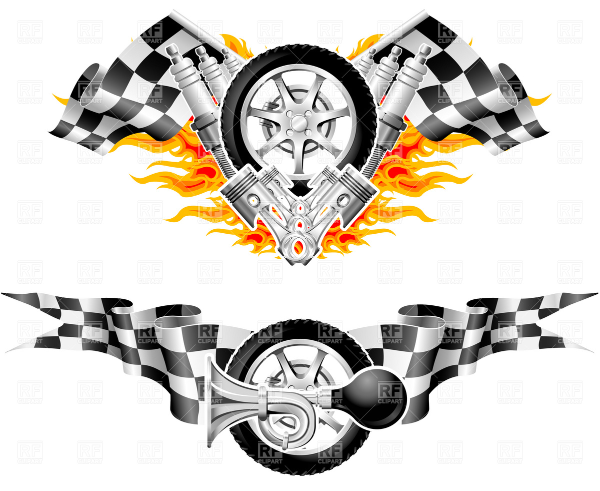 1200x981 Sports Race Emblem With Fire And Checkered Flag Vector Image