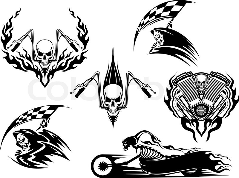 800x598 Set Of Motor Racing Skulls In Black And White Designs With A Grim