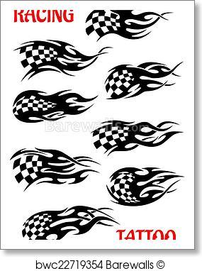 285x382 Art Print Of Set Of Motor Racing Vector Tattoos Barewalls