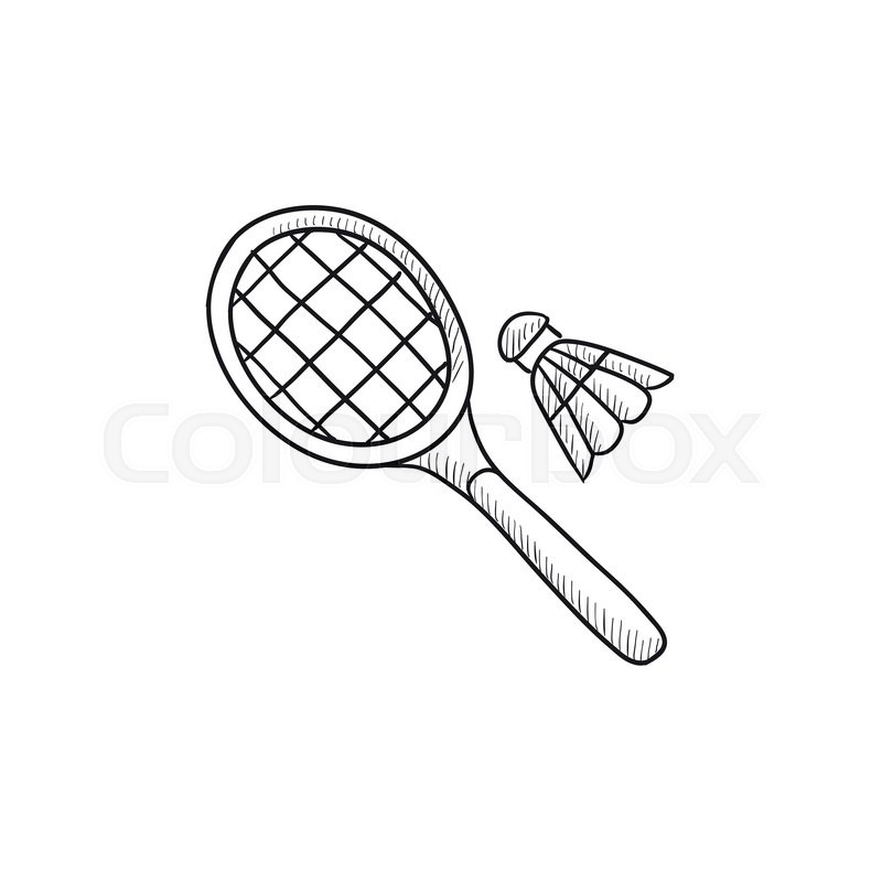 800x800 Shuttlecock And Badminton Racket Vector Sketch Icon Isolated On
