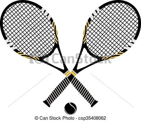 450x386 Tennis Rackets And Ball. Vector Illustration.