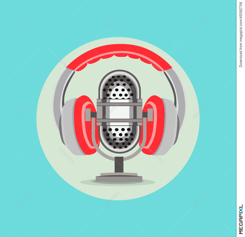 827x800 Headphones And Radio Microphone Flat Design Vector Illustration