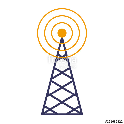 500x500 Wireless Tower With Radio Waves Communication Vector Illustration