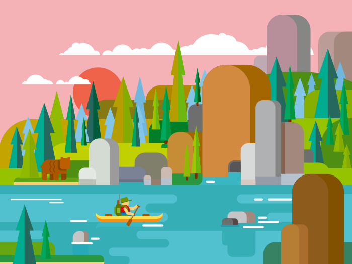 700x525 Rafting On River Flat Illustration