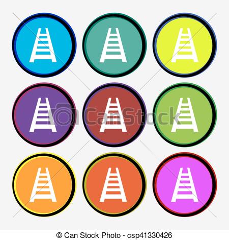 450x470 Railway Track Icon Sign. Nine Multi Colored Round Buttons. Vector