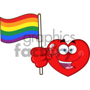 300x300 Royalty Free Happy Red Heart Cartoon Emoji Face Character Holding