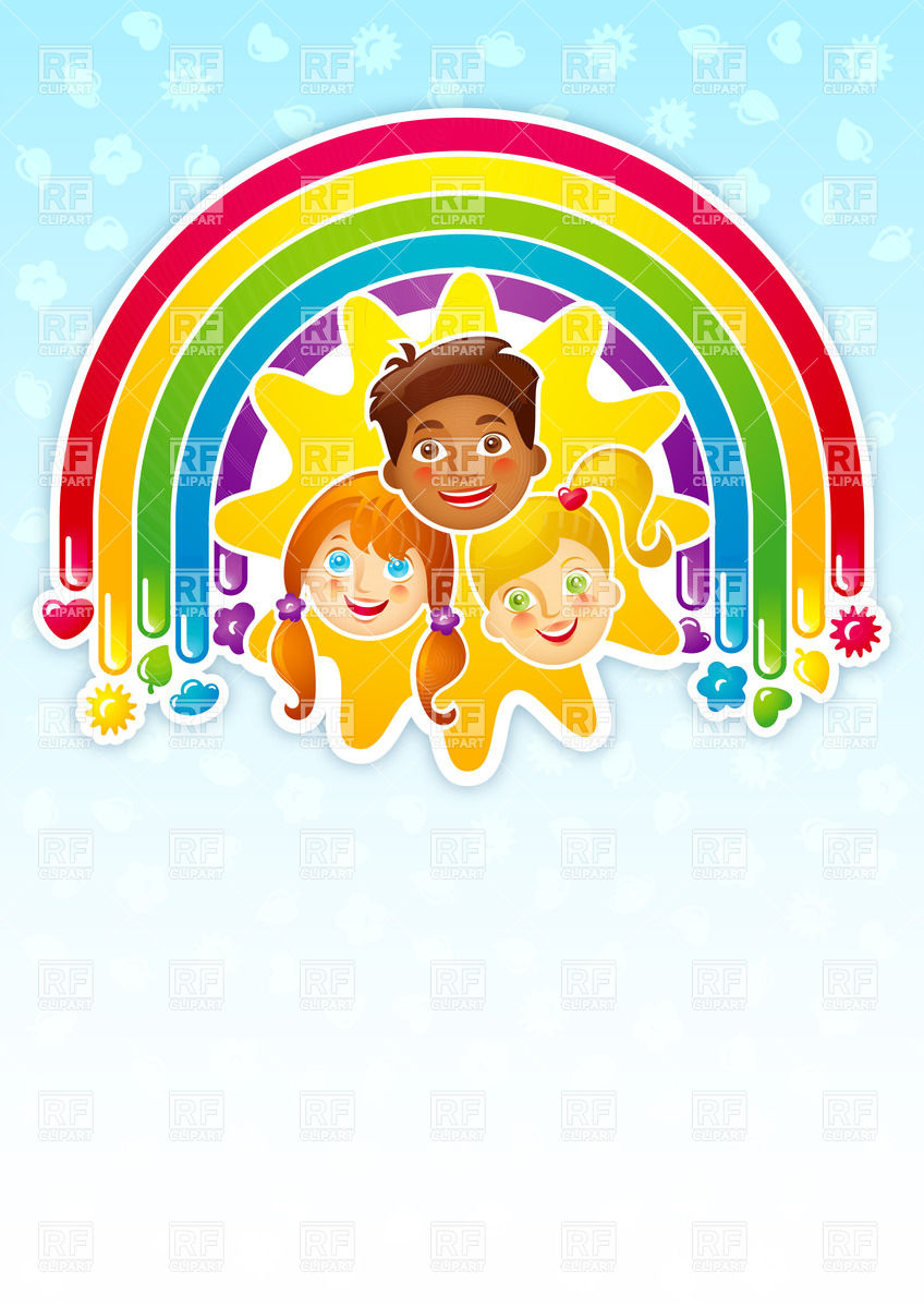 848x1200 Three Happy Children In A Rainbow Vector Image Vector Artwork Of
