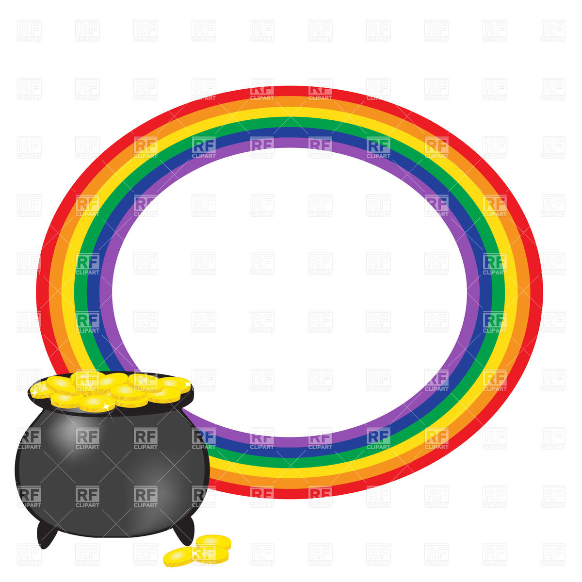 1200x1200 Cauldron Of Gold And Round Frame Made Of Rainbow Vector Image