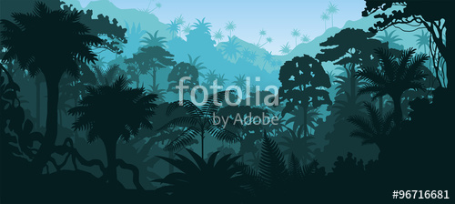 500x224 Vector Horizontal Tropical Rainforest Jungle Background Stock