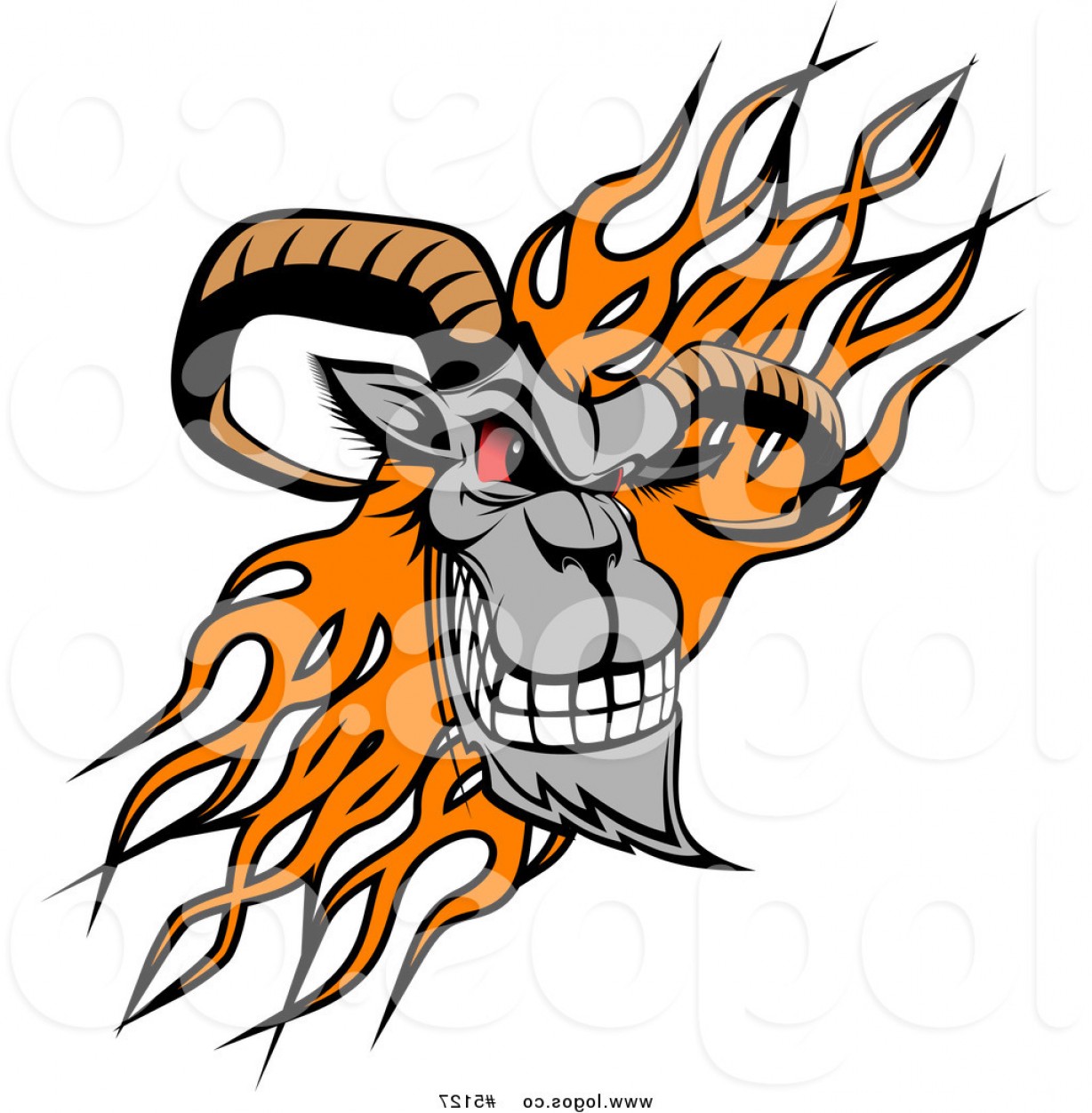 1228x1252 Royalty Free Vector Of Anaggressive Ram Head Over Orange Flames