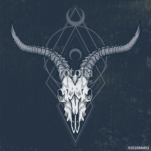 500x500 Goat Skull In Engraving Graphic, Ink Technique. Vector