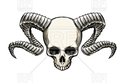 400x267 Human Skull With Ram Horns Sketch Vector Image Vector Artwork Of
