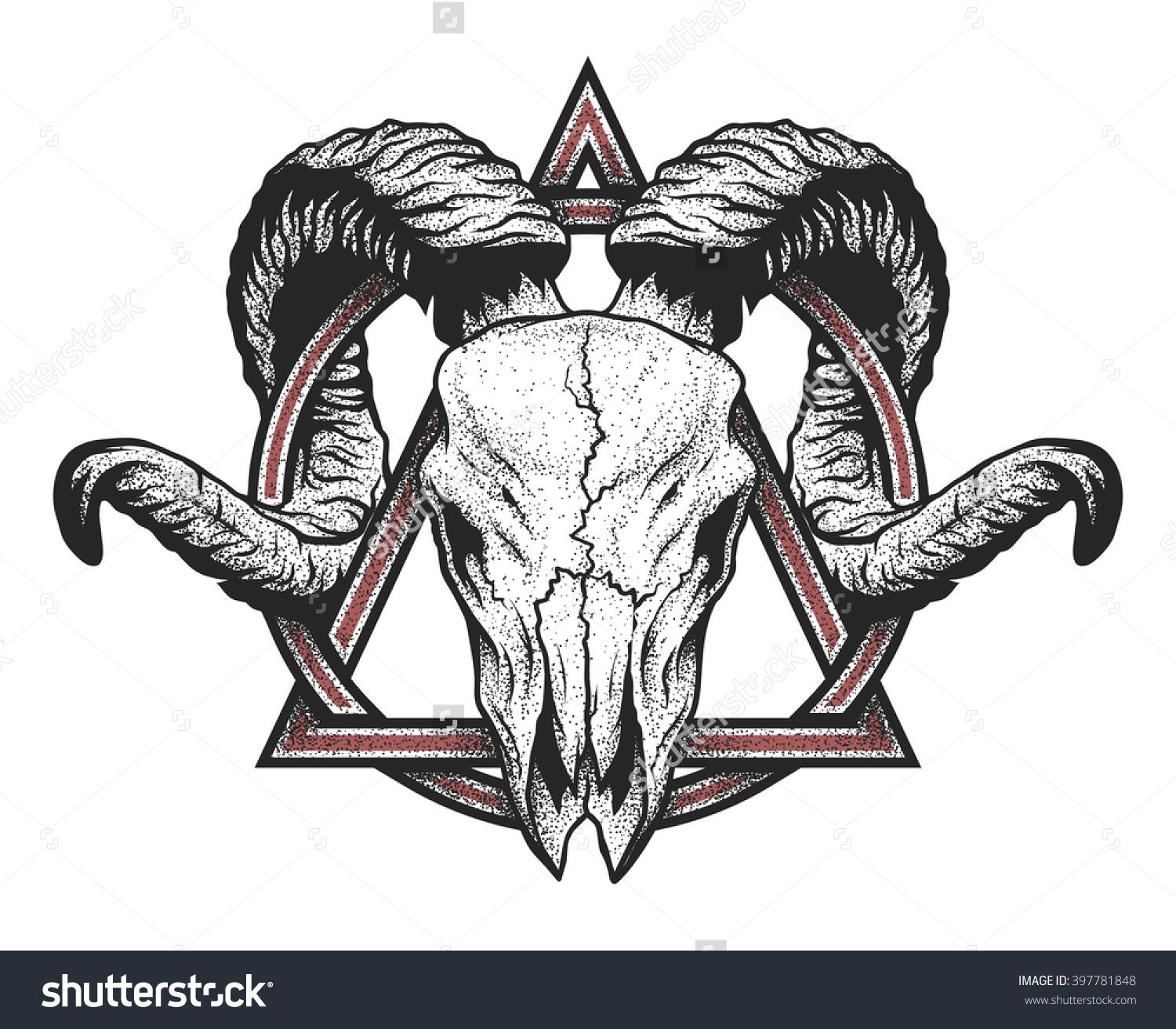 1500x1312 Ram Skull With A Geometric Symbol. Dotwork Style. Stock Vector