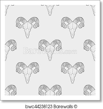 362x382 Art Print Of Ram Skull. Vector Seamless Pattern Barewalls