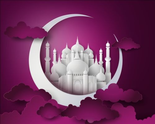 500x402 White Mosque With Purple Ramadan Kareem Background Vector 02