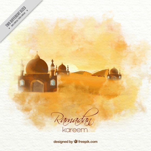 626x626 Ai] Watercolor Landscape Ramadan Background Vector Free Download
