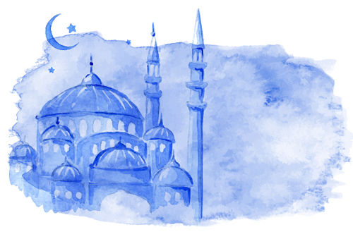 500x339 Watercolor Drawing Ramadan Kareem Vector Background 04 Free Download