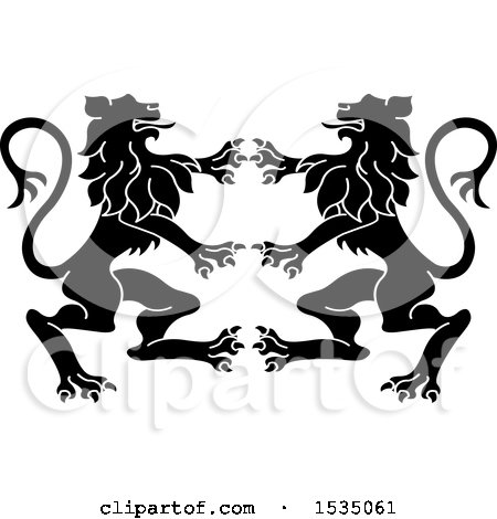 450x470 Clipart Of Black And White Rampant Lions