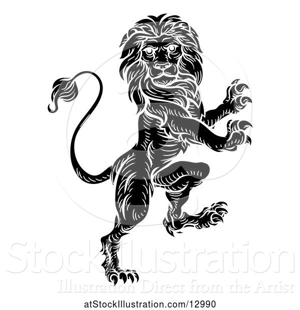 600x620 Vector Illustration Of Black And White Heraldic Rampant Lion By