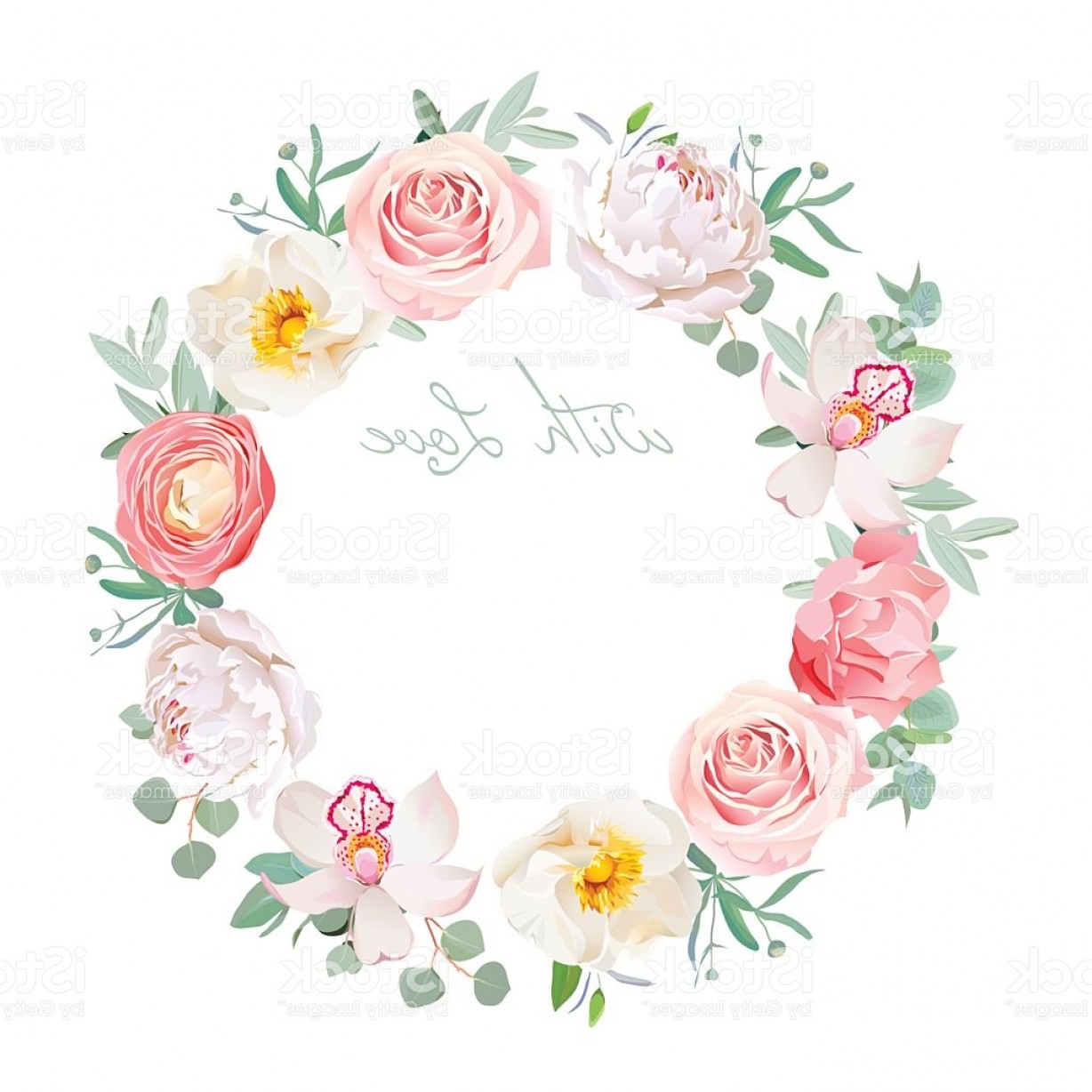 1228x1228 Spring Peony Rose Ranunculus Orchid Carnation Round Vector Design