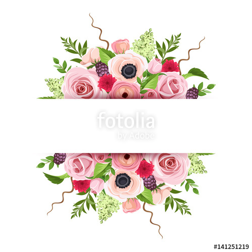 500x500 Vector Background Banner With Red, Pink And Green Roses, Anemones