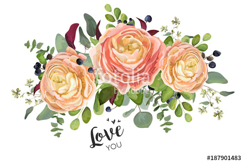 500x334 Vector Floral Card Design Garden Peach Rose Ranunculus Flowers
