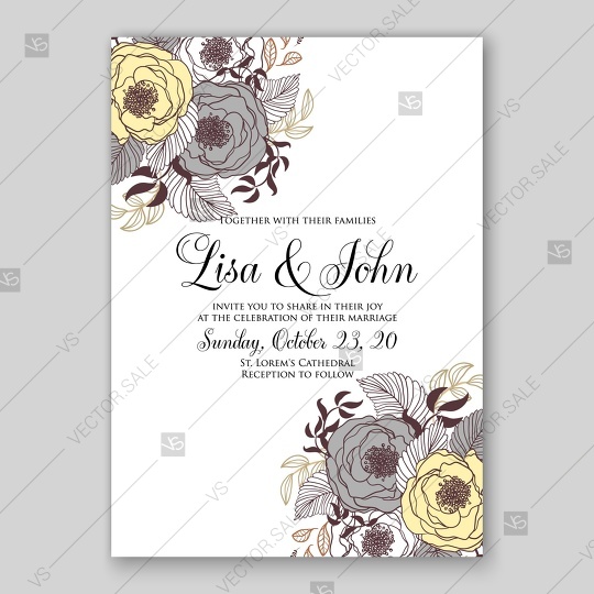 540x540 Wedding Invitation Gray And Yellow Ranunculus Vector Flowers