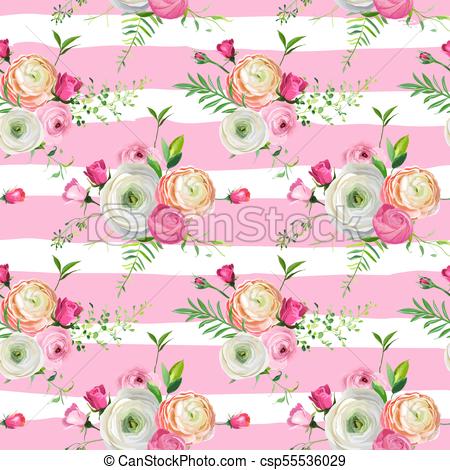 450x470 Floral Seamless Pattern With Pink Roses And Ranunculus... Vector